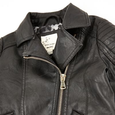 Mini girls black leather-look biker jacket